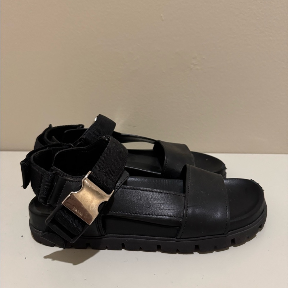 PRADA buckle detailed leather sandals